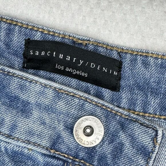 SANCTUARY Light Blue High Rise Front Slit Midi Denim Jean Skirt Raw Hem Size 28 - Picture 8 of 12